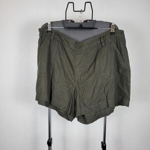 Sound Style Womens Pull On Linen Blend Shorts Green Pockets Size XL (16-18)